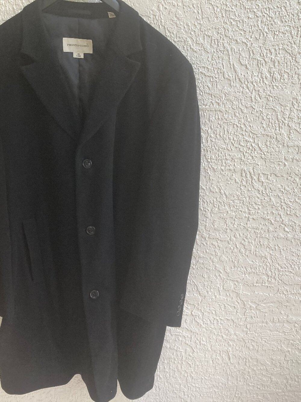 MEN BLACK OVERCOAT 46 LONG WOOL BLEND EXCELLENT